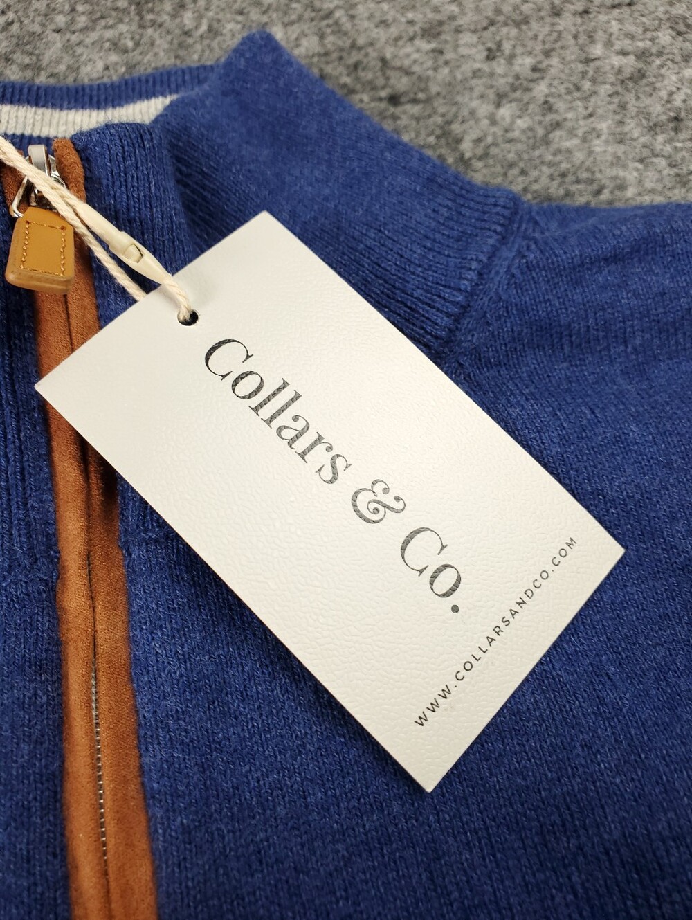 Collars & Co Cotton Cashmere Sweater Mens Medium Quarter Zip Pullover Blue NEW - Picture 6 of 10